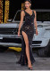 Halter Neck Hollow Fishtail Dress Long Dress High Slit Low Back Sequin Formal Party Evening Dress