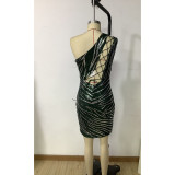 Summer Women's Sexy Sweet One Shoulder Sequin Bodycon Party Evening Dress