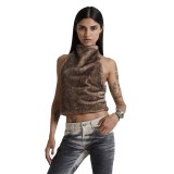 American Retro Fur Halter Neck Low Back Vest