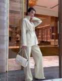 Autumn Fashion Drawstring Slim Waist Top Wide Leg Trousers Two-Piece Set