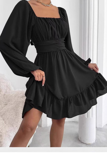 Women's Sexy Fashion Solid Color Lace-Up Bell Bottom Sleeve Ruffle Jumpsuit