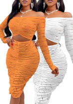 Fashionable Sexy Solid Color Off Shoulder Long Sleeve Hollow Dress For Women