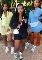 Women's Autumn Sports Casual Tight Fitting Slim Waist Solid Color Long-Sleeved Top Shorts Two-Piece Suit For Women