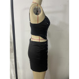 Summer Sexy Beaded Camisole Bodycon Short Skirt Fashion Two Piece Set