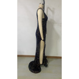 Halter Neck Hollow Fishtail Dress Long Dress High Slit Low Back Sequin Formal Party Evening Dress