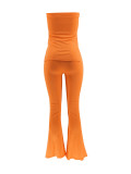 Strapless Slim Sexy Solid Color Women's Two-Piece Pants Set
