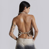 American Retro Fur Halter Neck Low Back Vest