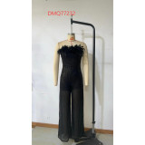 Autumn Winter Fashion Chic Feather Sequin Slim Strapless Party Long Jumpsuit