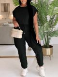 Women Casual Soild Top and trousers Two Piece Set