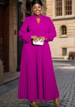 Women hollow Stand Collar lantern sleeve pleated Dress Women hollow Stand Collar lantern sleeve pleated Dress