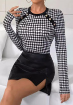 Women plaid print button T-shirt Women plaid print button T-shirt