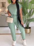 Women Casual Soild Top and trousers Two Piece Set