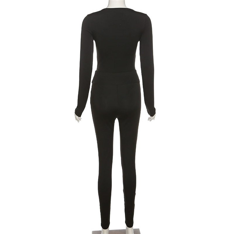 Women Soild Women Long-Sleeved Top and Casual Sports Pants Two Piece Set