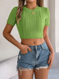 Women Spring/Summer Casual Short-Sleeved Knitting Crop Top