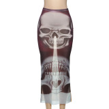 Women Winter Street Mesh Print Bodycon Skirt