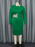 Plus Size Women embroidered long-sleeved Formal Party dress