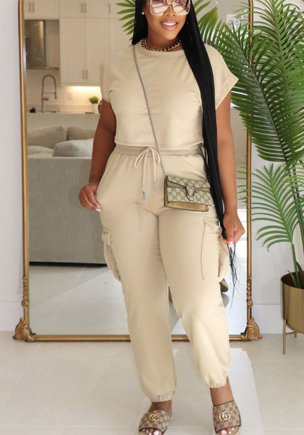 Women Casual Soild Top and trousers Two Piece Set