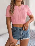Women Spring/Summer Casual Short-Sleeved Knitting Crop Top