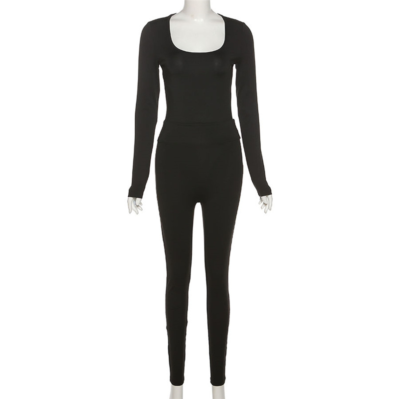 Women Soild Women Long-Sleeved Top and Casual Sports Pants Two Piece Set