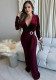 Women sexy v-neck long-sleeved Beaded wide-leg Jumpsuit
