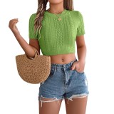Women Spring/Summer Casual Short-Sleeved Knitting Crop Top