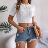Women Spring/Summer Casual Short-Sleeved Knitting Crop Top