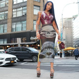 Women Winter Street Mesh Print Bodycon Skirt