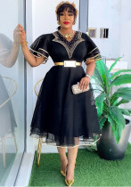 Plus Size African Women V-neck Bodycon Beaded Dress With Belt Plus Size African Women V-neck Bodycon Beaded Dress With Belt