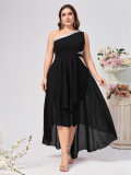 Plus Size Women Slash Shoulder Soild Dress