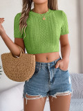 Women Spring/Summer Casual Short-Sleeved Knitting Crop Top