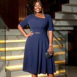 Plus Size Women asymmetric collar pleated Dress