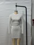 Women long-sleeved striped dress