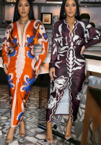 Women sexy v-neck long-sleeved printed dress Women sexy v-neck long-sleeved printed dress