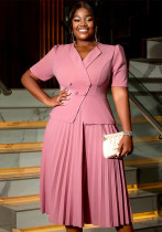 Women Turndown Collar Elegant party pleated dress Women Turndown Collar Elegant party pleated dress