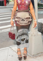 Women Winter Street Mesh Print Bodycon Skirt