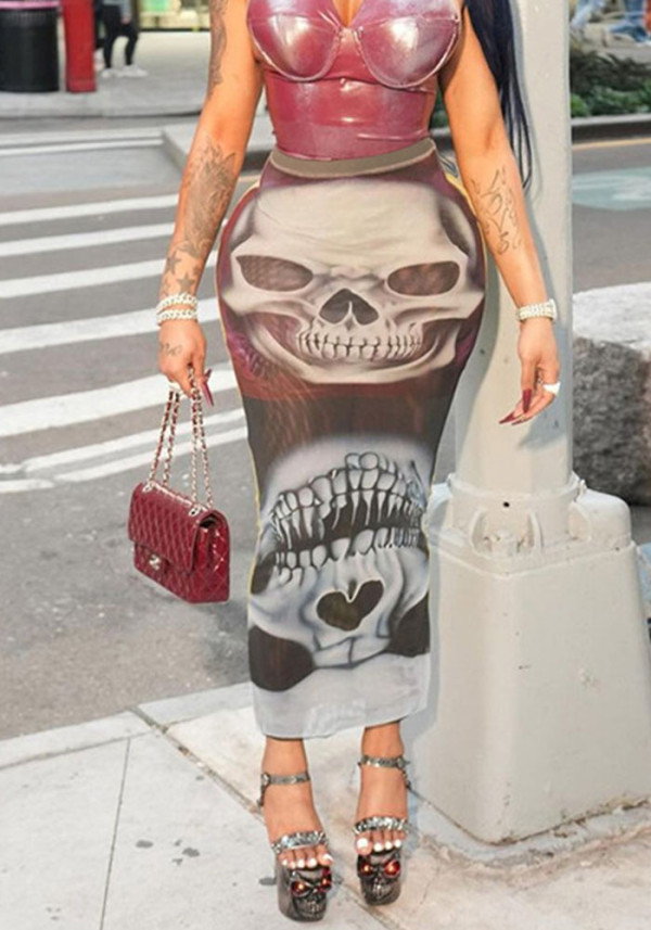 Women Winter Street Mesh Print Bodycon Skirt