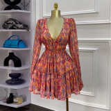Women Spring Printed V-neck Dress