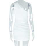 Women Casual Hollow Elegant Soild Sleeveless Slash Shoulder Bodycon Dress
