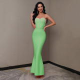 Women pink Soild Strapless Sleeveless beaded party bandage dress