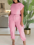 Women Casual Soild Top and trousers Two Piece Set
