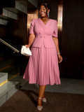 Women Turndown Collar Elegant party pleated dress