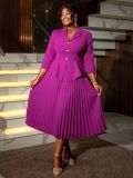 Women Turndown Collar pleated Formal Party pleated Dress