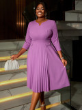 Plus Size Women elegant Soild pleated dress