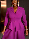 Women Turndown Collar pleated Formal Party pleated Dress