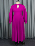 Women hollow Stand Collar lantern sleeve pleated Dress