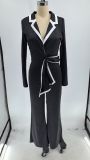 Women autumn and winter elegant color matching long-sleeved Jumpsuit