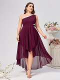 Plus Size Women Slash Shoulder Soild Dress