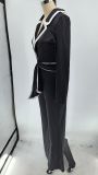 Women autumn and winter elegant color matching long-sleeved Jumpsuit