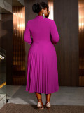 Women Turndown Collar pleated Formal Party pleated Dress