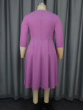 Plus Size Women elegant Soild pleated dress